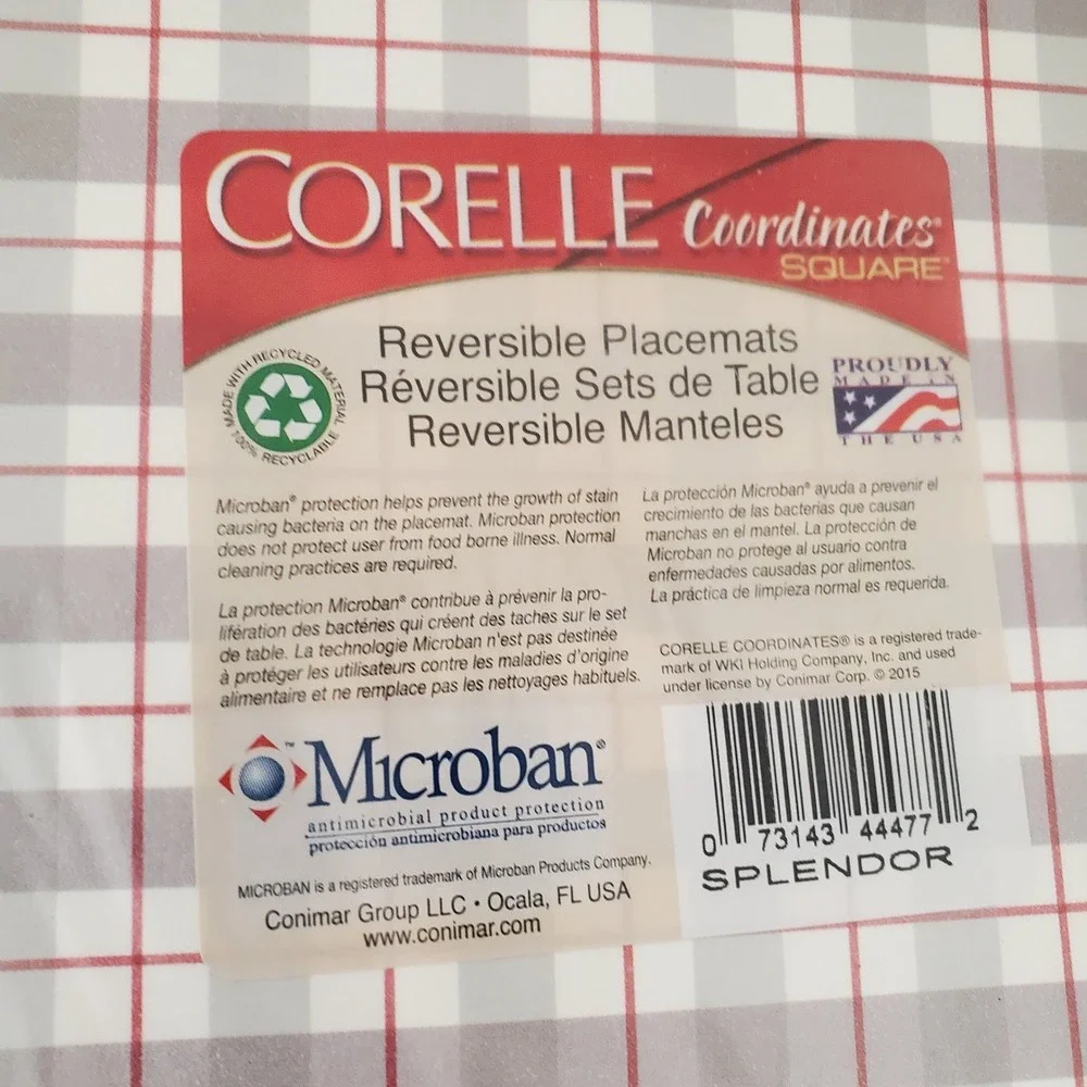 Corelle Coordinates Splendor Reversible Placemats 6 Pack Red Grey Swirl Plaid